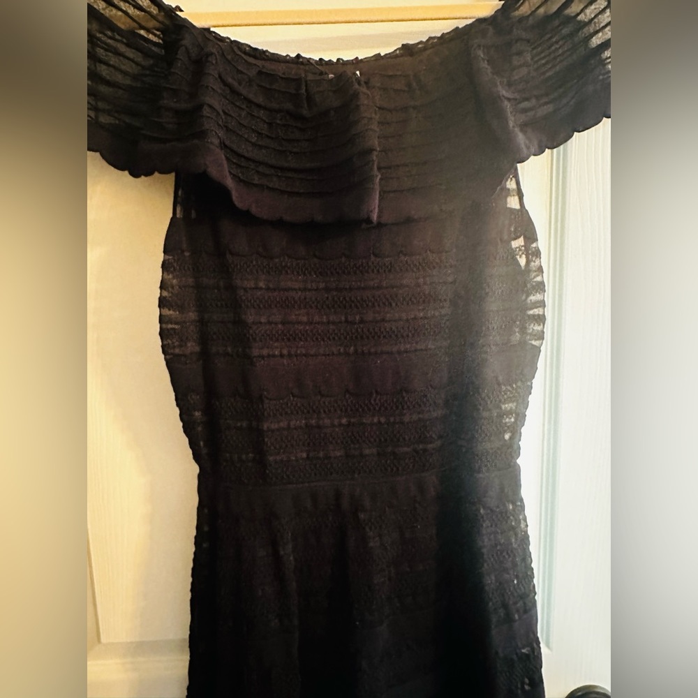 MISSONI ITALY Black Off-Shoulder Black Sparkly A-line Ruffle Neck Dress Knee NM - Picture 13 of 13